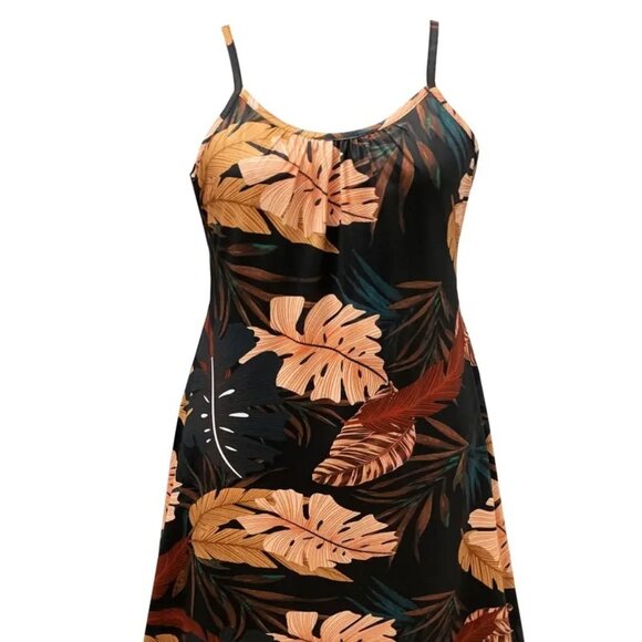 Women's Plus Size Tropical Leaf Print Slingback Pocket Holiday Summer Dress 22W - Picture 3 of 12